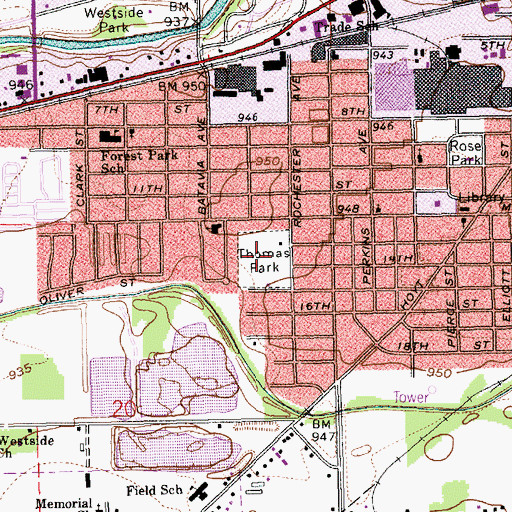 Topographic Map of Thomas Park, IN