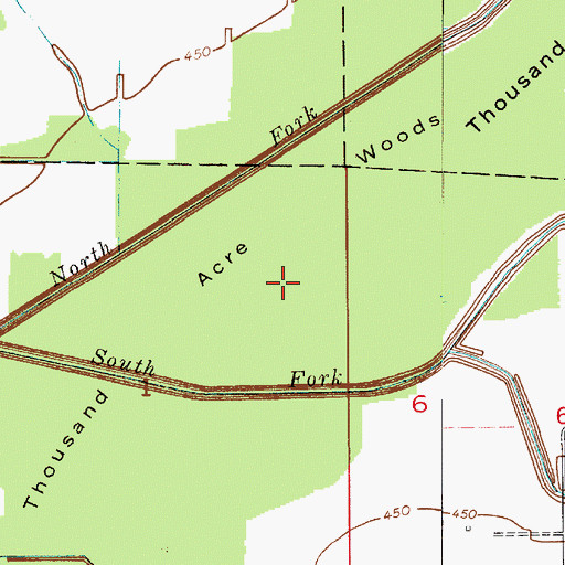 Topographic Map of Thousand Acre Woods, IN