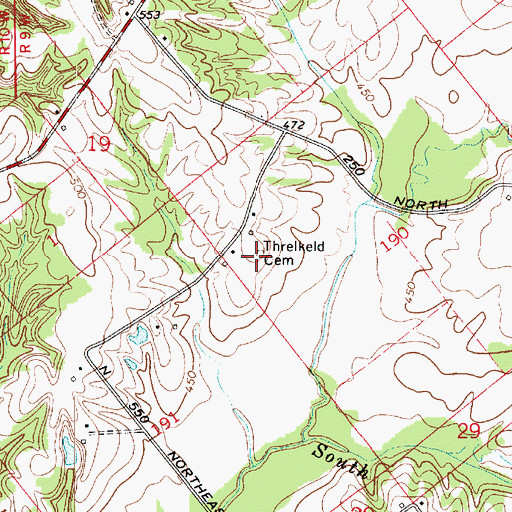 Topographic Map of Threlkeld Cemetery, IN