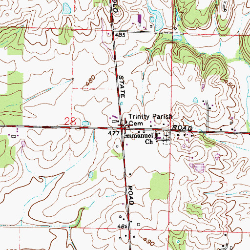 Topographic Map of Trinity Parish Cemetery, IN