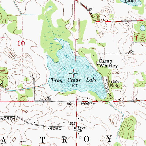 Topographic Map of Troy Cedar Lake, IN