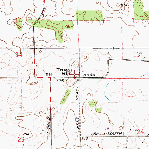 Topographic Map of Truax Hill, IN