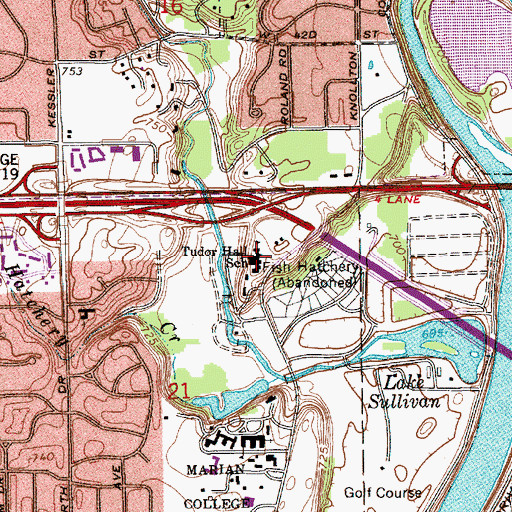 Topographic Map of Park Tudor School, IN