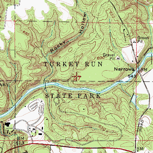 Topographic Map of Turkey Run State Park, IN