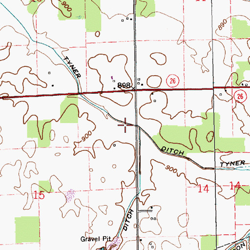 Topographic Map of Tyner Ditch, IN