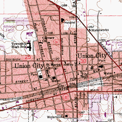 Topographic Map of Union City, IN