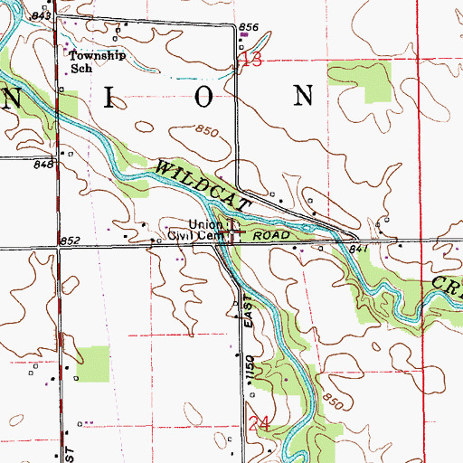 Topographic Map of Union Civil Cemetery, IN