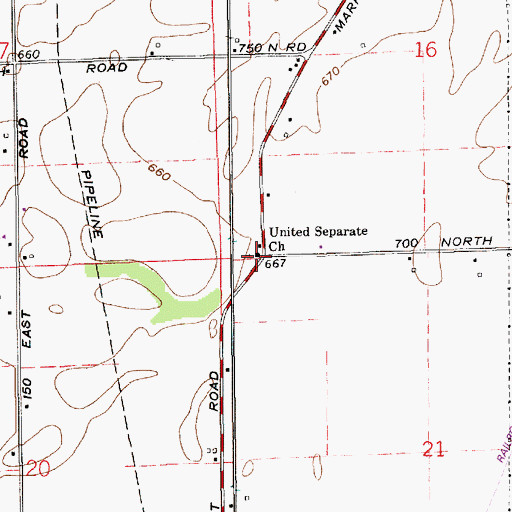 Topographic Map of United Separate Church, IN