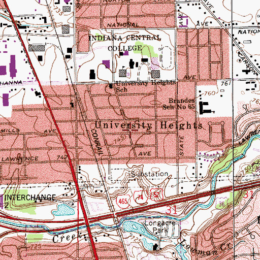 Topographic Map of University Heights, IN