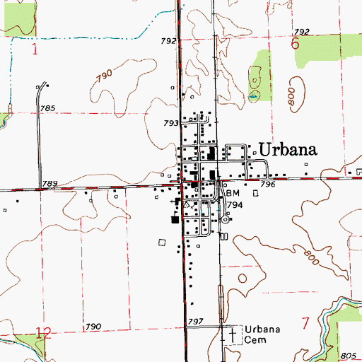Topographic Map of Urbana, IN