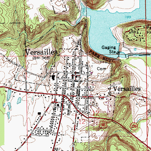 Topographic Map of Versailles, IN