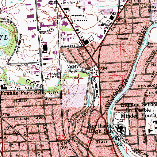 Topographic Map of Vesey Park, IN