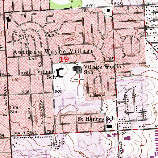 Topographic Map of Village Woods Junior High School, IN