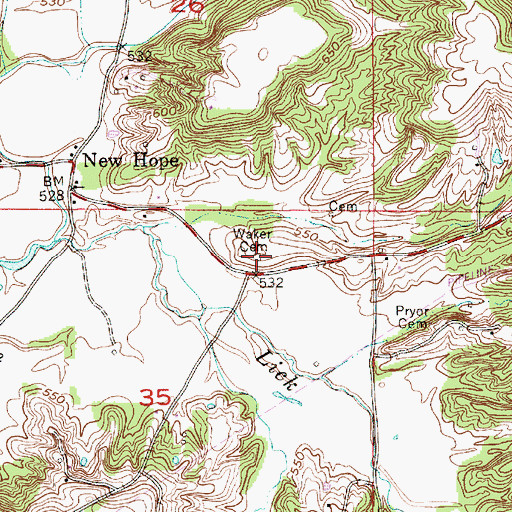 Topographic Map of Waker Cemetery, IN