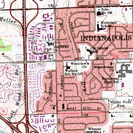 Topographic Map of Lew Wallace Elementary School, IN