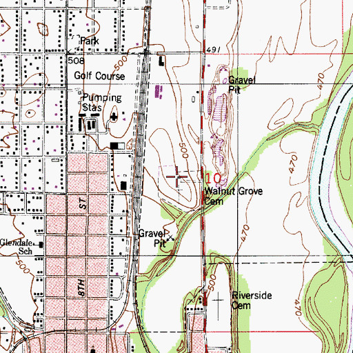 Topographic Map of Walnut Grove Cemetery, IN