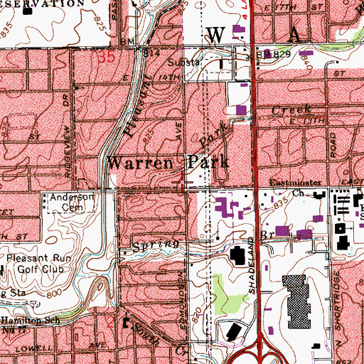 Topographic Map of Warren Park, IN