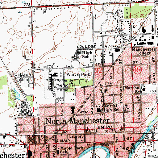 Topographic Map of Warvel Park, IN
