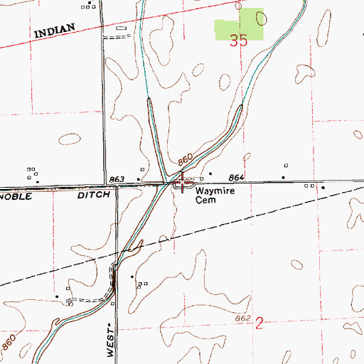 Topographic Map of Waymire Cemetery, IN
