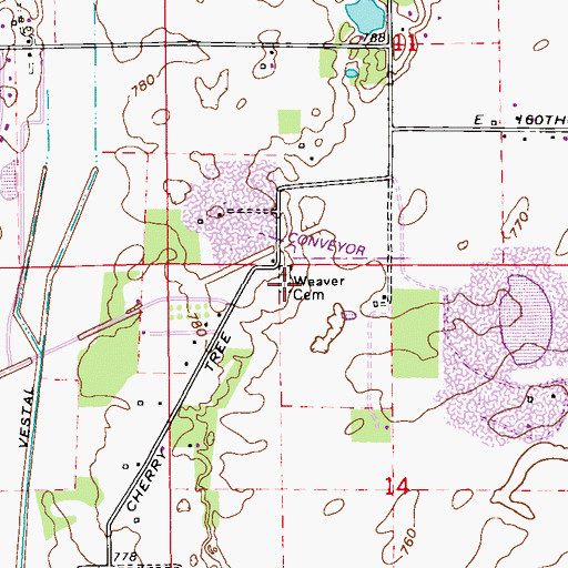 Topographic Map of Weaver Cemetery, IN