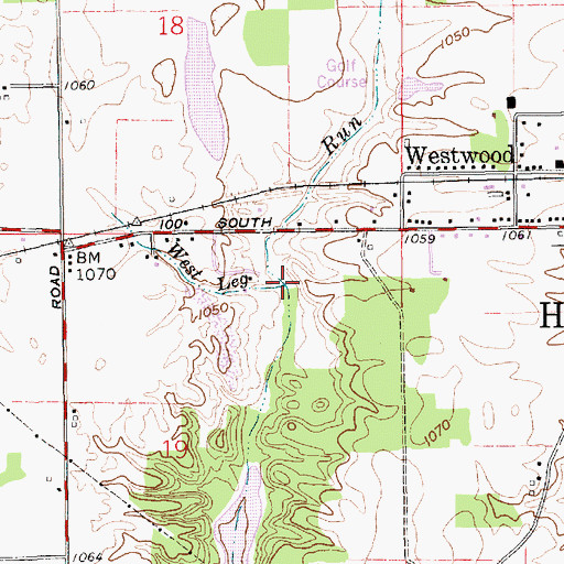 Topographic Map of West Leg Westwood Run, IN