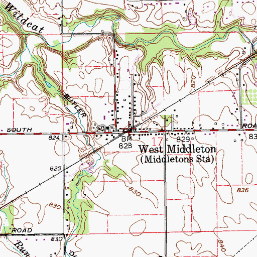 Topographic Map of West Middleton, IN