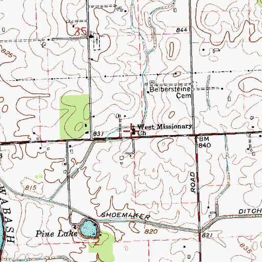 Topographic Map of West Missionary Church, IN
