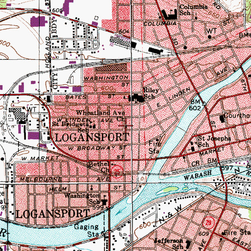 Topographic Map of Wheatland Avenue Church, IN