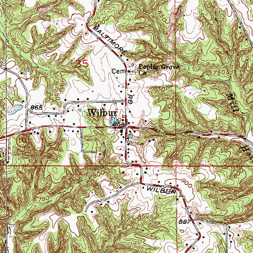 Topographic Map of Wilbur, IN