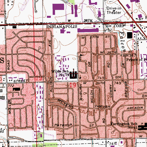 Topographic Map of Carl Wilde Elementary School, IN