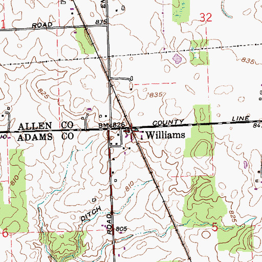 Topographic Map of Williams, IN