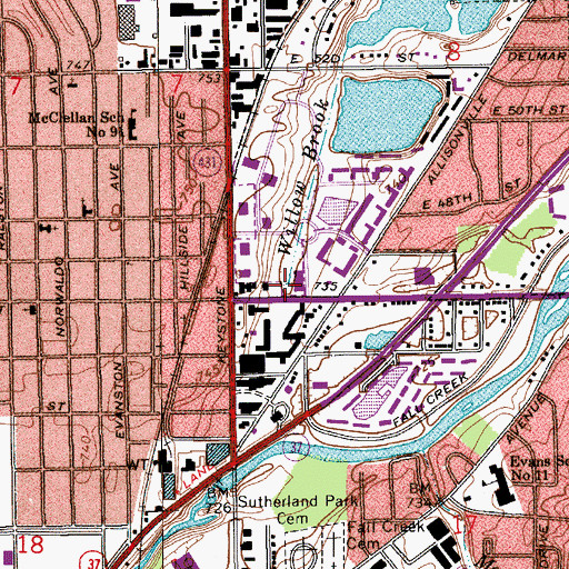 Topographic Map of Willow Brook, IN