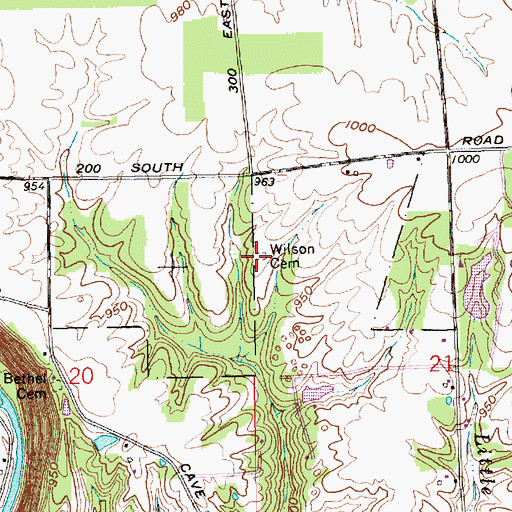 Topographic Map of Wilson Cemetery, IN
