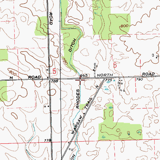Topographic Map of Wilson Rhodes Ditch, IN