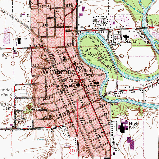 Topographic Map of Winamac, IN
