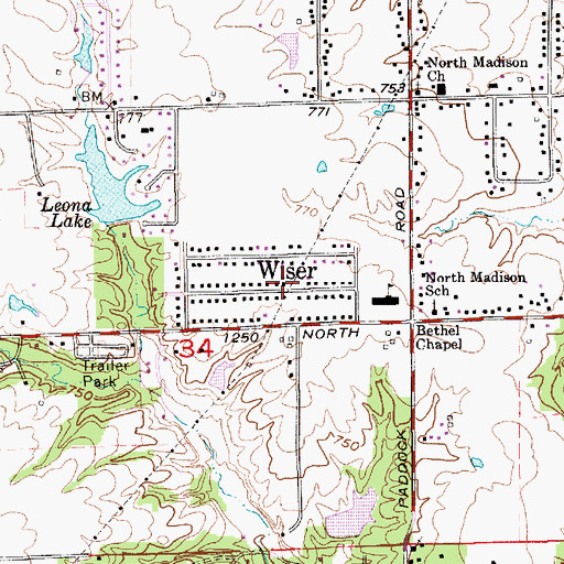 Topographic Map of Wiser, IN