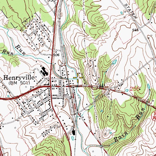 Topographic Map of Wolf Run, IN