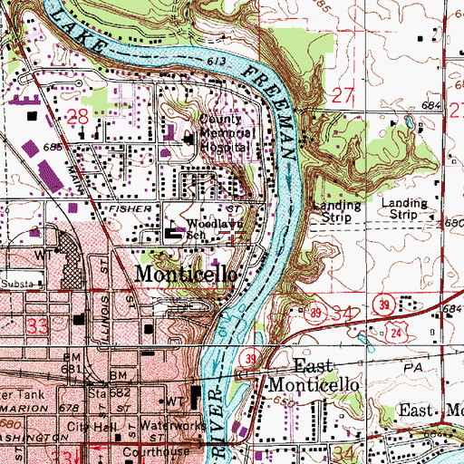 Topographic Map of Woodlawn Elementary School, IN