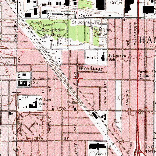 Topographic Map of Woodmar, IN