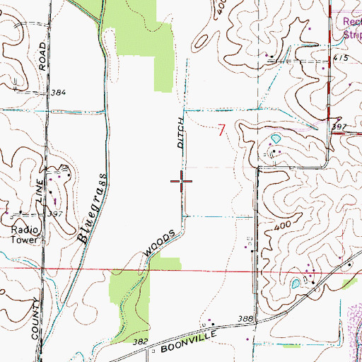 Topographic Map of Woods Ditch, IN