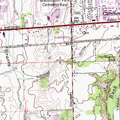 Topographic Map of Young Ditch, IN