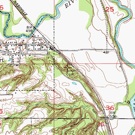 Topographic Map of Zener Cemetery, IN