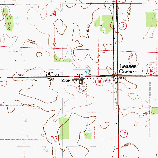 Topographic Map of Zion Church, IN