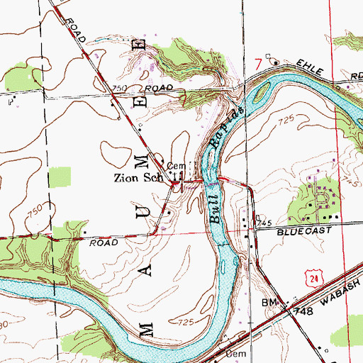 Topographic Map of Zion School, IN