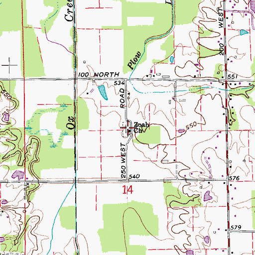 Topographic Map of Zoah Church, IN
