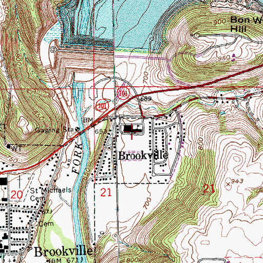 Topographic Map of Brookville Junior High School, IN