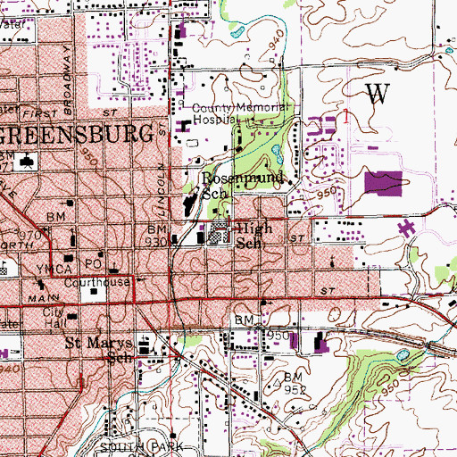 Topographic Map of Greensburg Community High School, IN