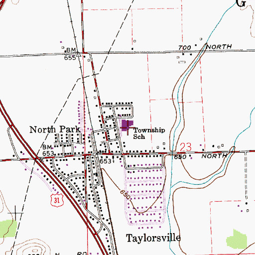 Topographic Map of Taylorsville Elementary School, IN
