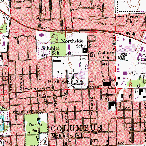 Topographic Map of Columbus North High School, IN