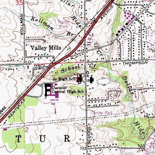 Topographic Map of Decatur Township Junior High School, IN